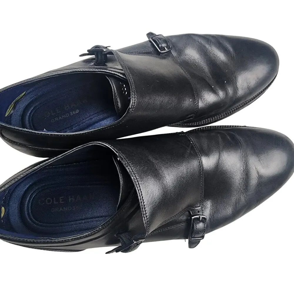 Cole Haan Monk Strap Shoes Mens 11 Black Leather Buckle Strap Oxfords
